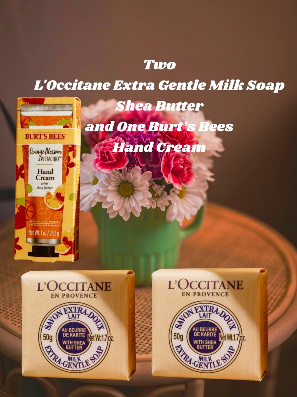 Two L'Occitane Milk Extra-Gentle Soaps and One Burt’s Bees Hand Cream